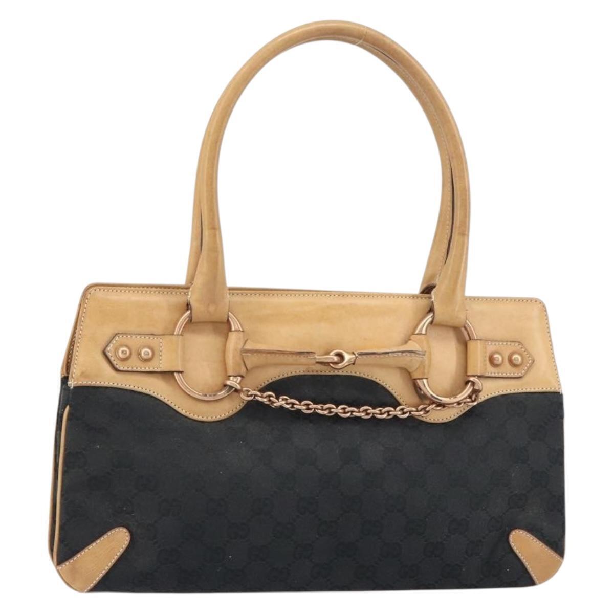 Gucci Gg Canvas Tote Bag Black Gold 114913 Auth Gh1523